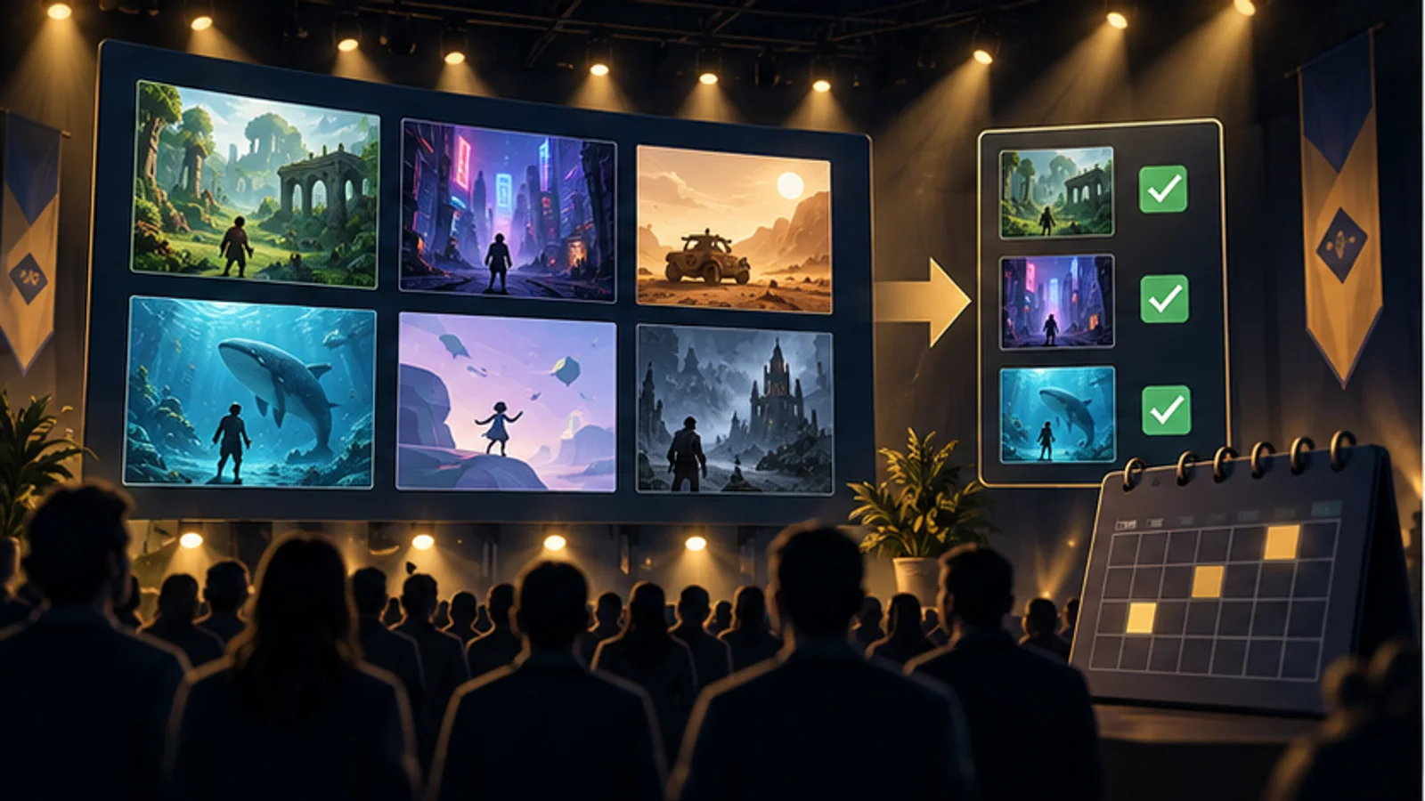 A game demo festival board narrows many choices into a short checked list